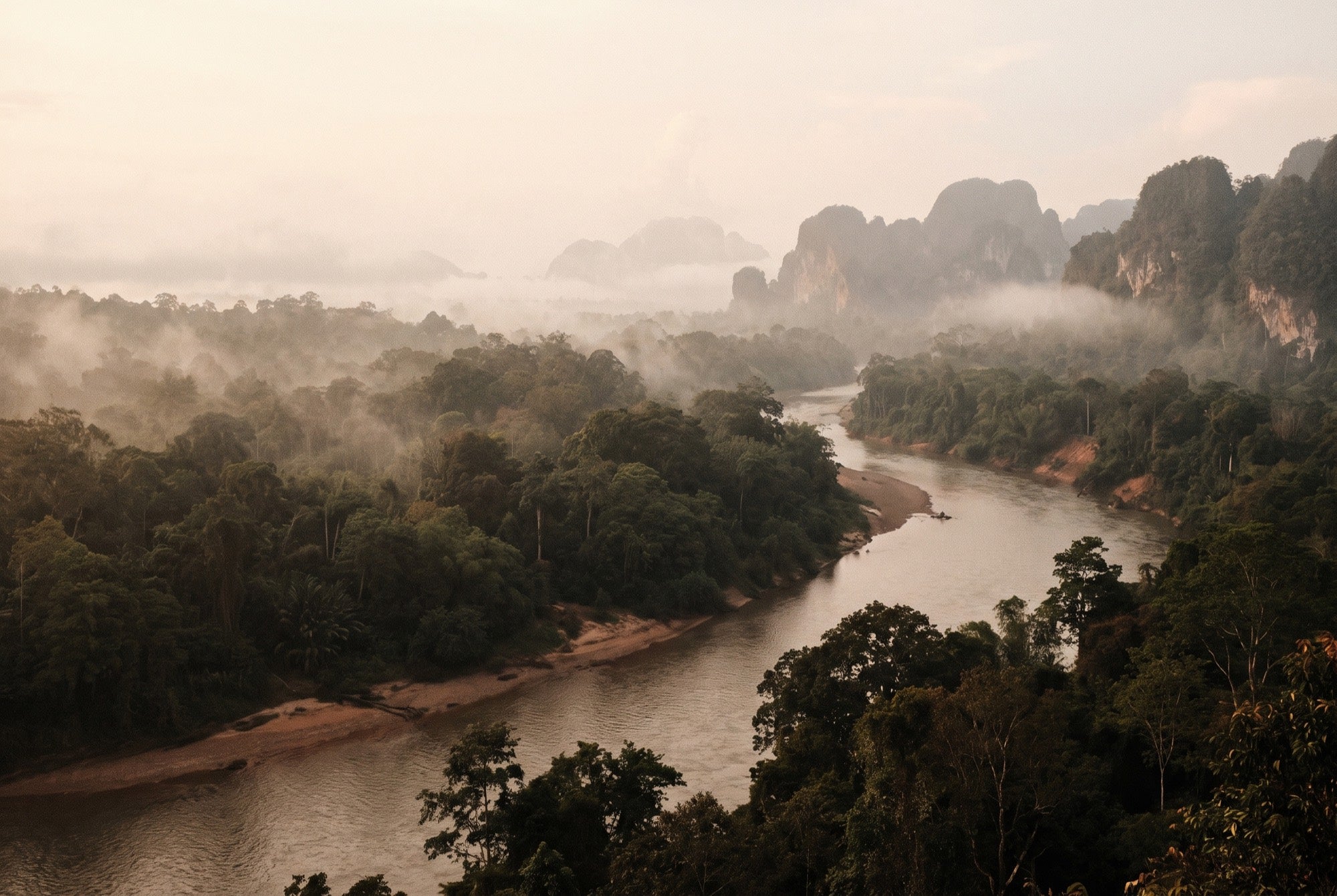 A lowland river landscape in the wet equatorial forest of East Kalimantan, Borneo